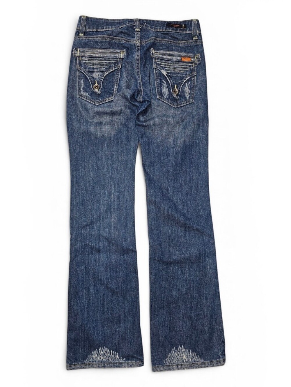 Vigoss Distressed Wide Leg Jeans in Mid Blue